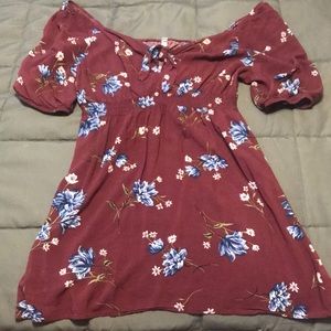 Maroon off the shoulder mini dress